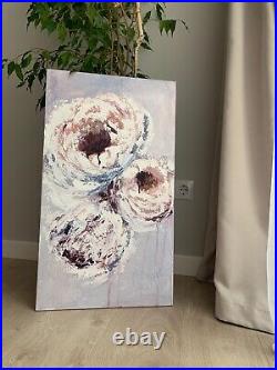 Original flower art gentle peonies Impressionist white flower on canvas