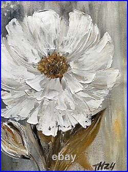 Original flower art with textured petals Impressionist white flower on canvas