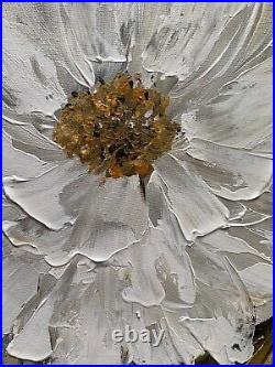 Original flower art with textured petals Impressionist white flower on canvas