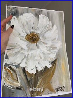 Original flower art with textured petals Impressionist white flower on canvas