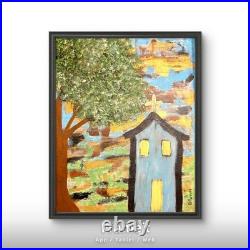 Original, impressionistic, signed 11x14 acrylic on canvas, abstract, church