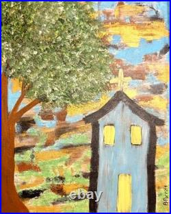 Original, impressionistic, signed 11x14 acrylic on canvas, abstract, church