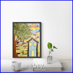 Original, impressionistic, signed 11x14 acrylic on canvas, abstract, church