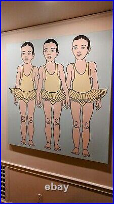 Original large Pop Art acrylic painting on canvas triplet boy ballerinas