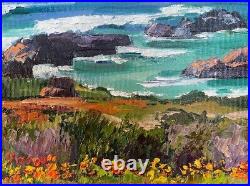 Original oil painting Big Sur California poppies Coastline Canvas Hand painted