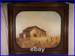Original oil painting of rustic barn scene signed by artist named Angel -as is