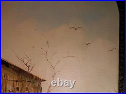 Original oil painting of rustic barn scene signed by artist named Angel -as is