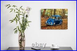 Original oil painting on canvas, blue car, unframed, 12 x 16, new, realism art