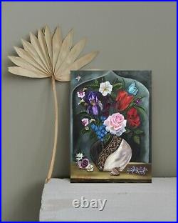 Original oil painting on canvas, flowers, unframed, 12 x 16, new, realism art
