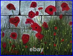 Original oil painting on canvas, poppy flower, unframed, 6 x8, new, realism art