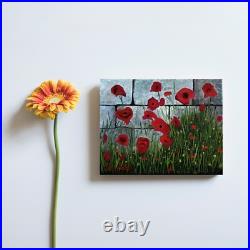 Original oil painting on canvas, poppy flower, unframed, 6 x8, new, realism art