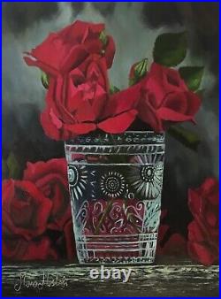 Original oil painting on canvas, roses, unframed, 12 x 16, new, realism art