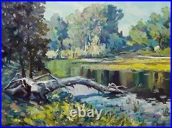 Original oil paintings on canvas autumn forest lake trees Lake landscape