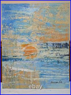 Original orange sunset textured abstract acrylic painting on Canvas. 24in x 30in