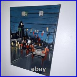 Original painting Impressionism Night City Traffic Acrylic Painting on Canvas