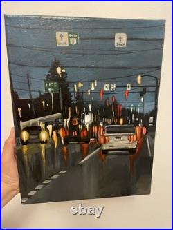 Original painting Impressionism Night City Traffic Acrylic Painting on Canvas
