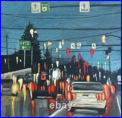 Original painting Impressionism Night City Traffic Acrylic Painting on Canvas
