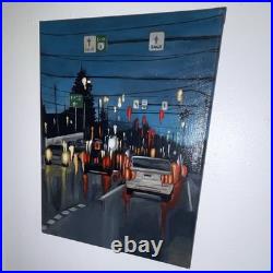 Original painting Impressionism Night City Traffic Acrylic Painting on Canvas