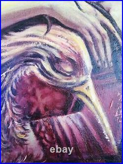 Original painting Red Heron, Fantasy art, oil on canvas