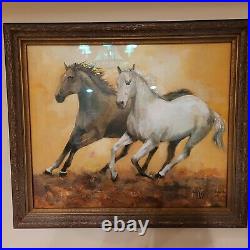 Original painting on canvas horses Gladys Moranteframed in protective uv glass
