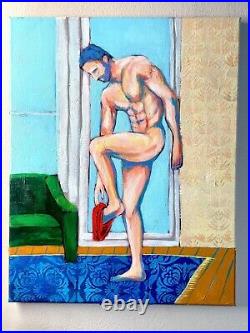 Original paintings on canvas hand painted. Nude men. Naked male picture. Gay art