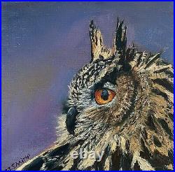 Original signed oil Painting on canvas, Owl, Great Horned Owl Art