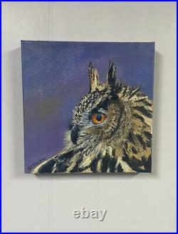 Original signed oil Painting on canvas, Owl, Great Horned Owl Art