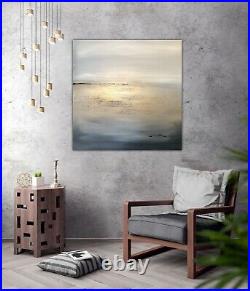 Original statement textured abstract seascape canvas art Black and gold
