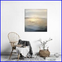 Original statement textured abstract seascape canvas art Black and gold