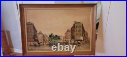 Original vintage framed oil on canvas large cityscape by Falvi