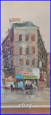 Original vintage framed oil on canvas large cityscape by Falvi