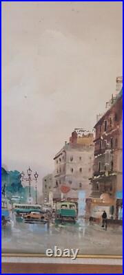 Original vintage framed oil on canvas large cityscape by Falvi