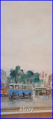 Original vintage framed oil on canvas large cityscape by Falvi