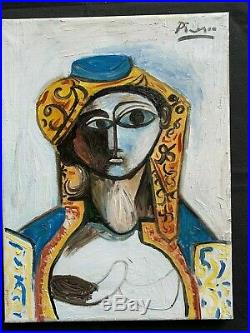 Original vintage rare art oil on canvas! Hand signed Pablo Picasso 1955-No print