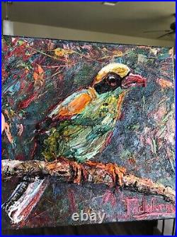 PADWORNY SIGNED BIRD THICK OIL PAINTING 12x12