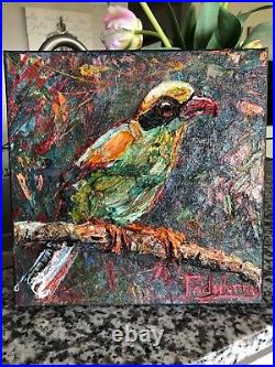 PADWORNY SIGNED BIRD THICK OIL PAINTING 12x12