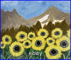 PAINTING LANDSCAPE WITH SUNFLOWERS Mixed Media On Canvas Board 1620