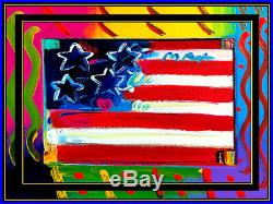 PETER MAX Acrylic PAINTING on CANVAS All ORIGINAL FLAG with HEART Signed Art oil