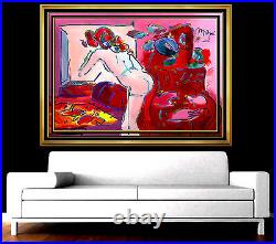 PETER MAX Original PAINTING on CANVAS Signed FLOWER LADY Nude Acrylic HUGE 36x48