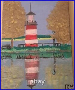 PJH STUDIOS 1st Watercolor Painting On Canvas A Beautiful Lighthouse Reflection