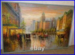 Painting, Oil on Canvas, French Street Scene, Monumental Large Size, 73 x 49.25
