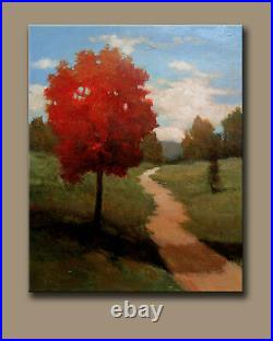 Painting Original Acrylic on Canvas Landscape Art. Red Tree by Hunoz 20 x 16