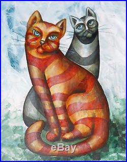 Painting Original Oil on canvas CONTEMPORARY ART expressionism modern CAT family