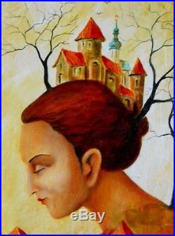 Painting Original oil on canvas fine contemporary art Modern surrealism Old town