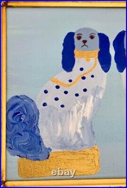 Painting Staffordshire Dog Original Art on Canvas in Vintage Ornate Frame