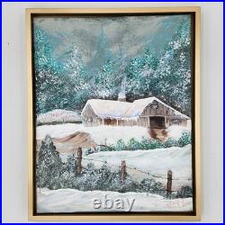Painting Winter Landscape Farmhouse Barn Original Art Signed Noel Framed 17x21