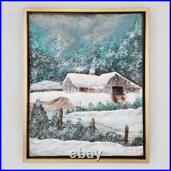 Painting Winter Landscape Farmhouse Barn Original Art Signed Noel Framed 17x21
