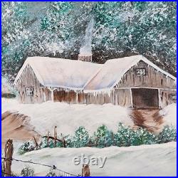 Painting Winter Landscape Farmhouse Barn Original Art Signed Noel Framed 17x21