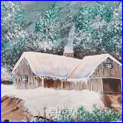 Painting Winter Landscape Farmhouse Barn Original Art Signed Noel Framed 17x21