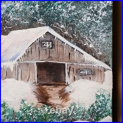 Painting Winter Landscape Farmhouse Barn Original Art Signed Noel Framed 17x21